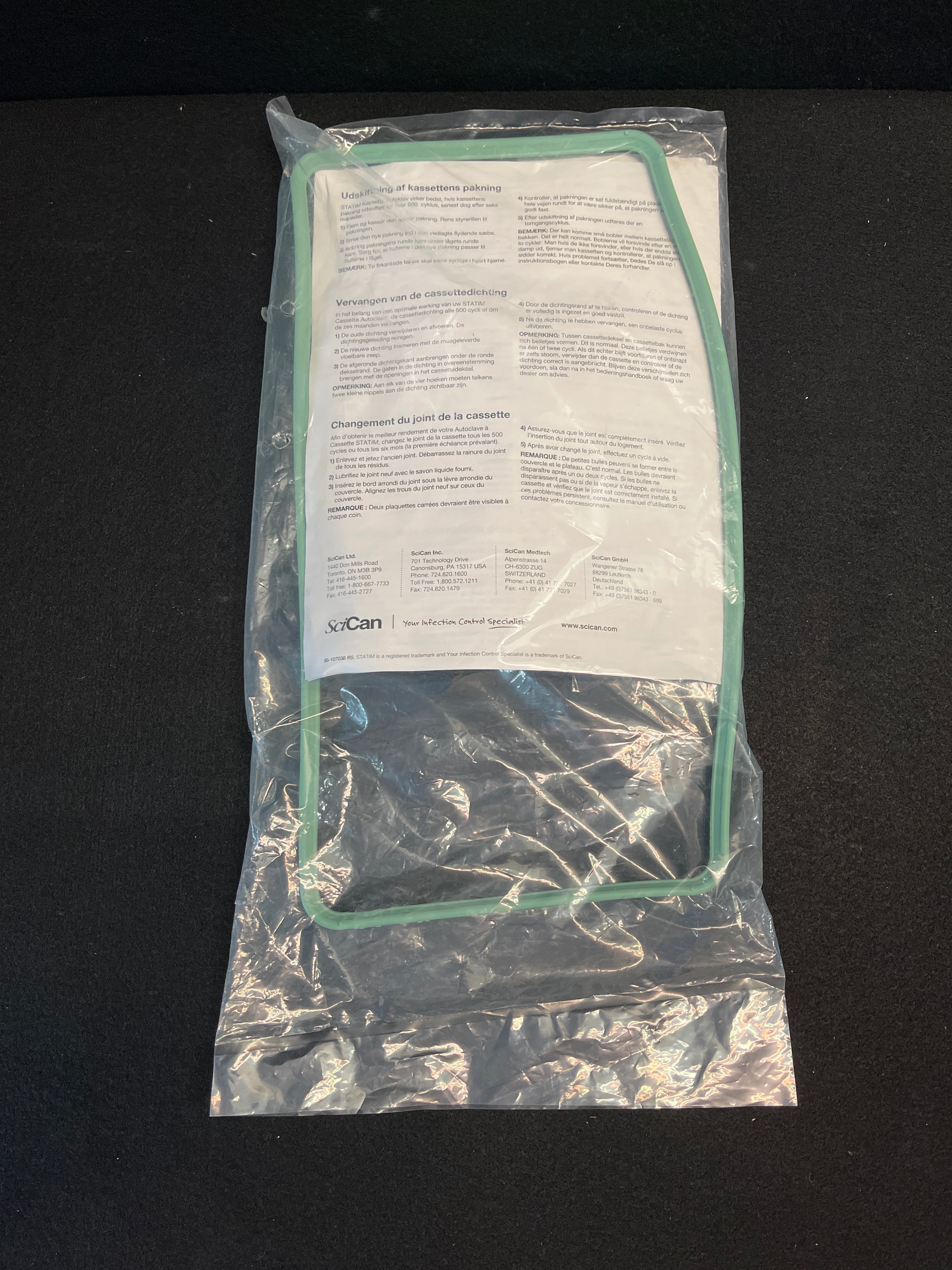 SciCan Statim 5000 cassette seal, OEM part 01-101649S, sealed in original SciCan packaging with instruction sheet