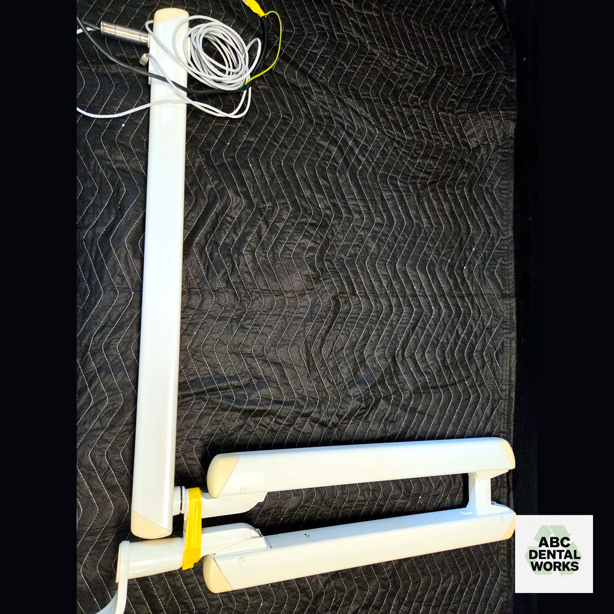 Used Planmeca ProStyle Intra X-ray scissor arm and horizontal arm, alternate full view showing the tube head mounting end