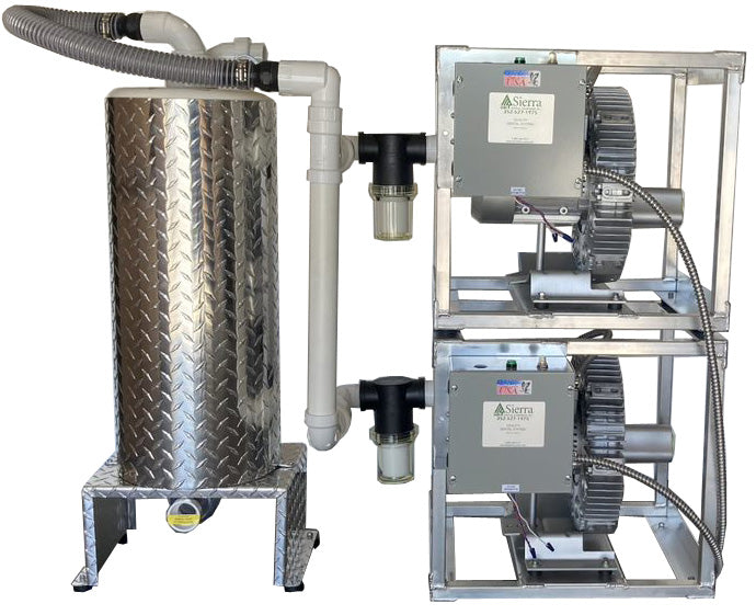 Sierra TRU-VAC TV-22 dual dry dental vacuum system with twin motors and VAS-12 separator tank, new