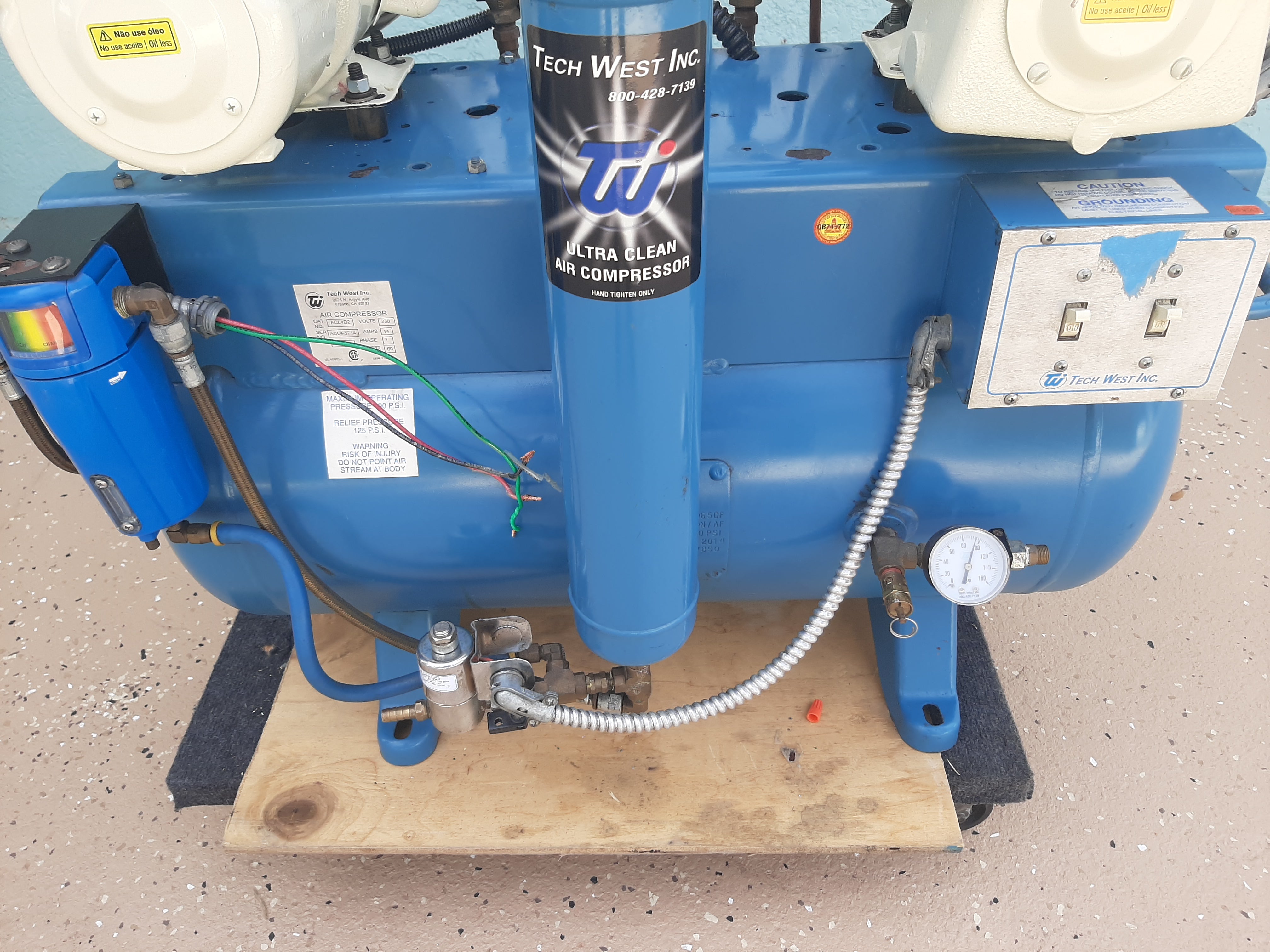 Tech West Elite Ultra Clean Series Dual Oil Air Compressor Aco4d2 2 Schulz Oil MSV 6 Heads Refurb – Refurbished & Tested