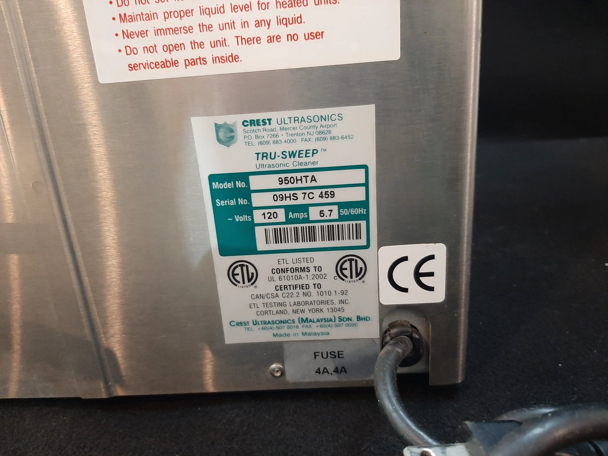 Crest 950HTA Tru-Sweep Ultrasonic Cleaner Crest