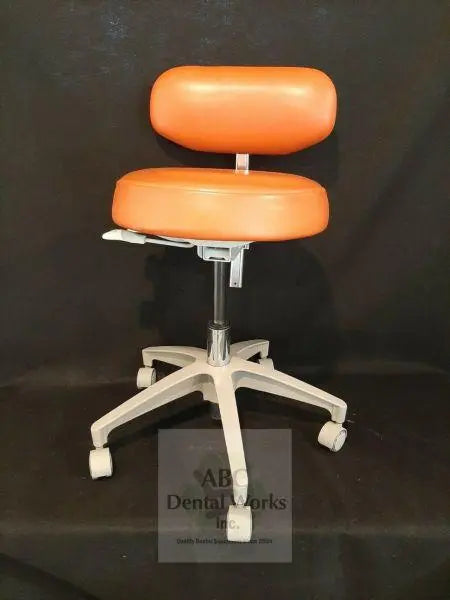 Crown Seating Dental Operators Stool Excellent Cond Orange Vinyl Upholstery Nice.