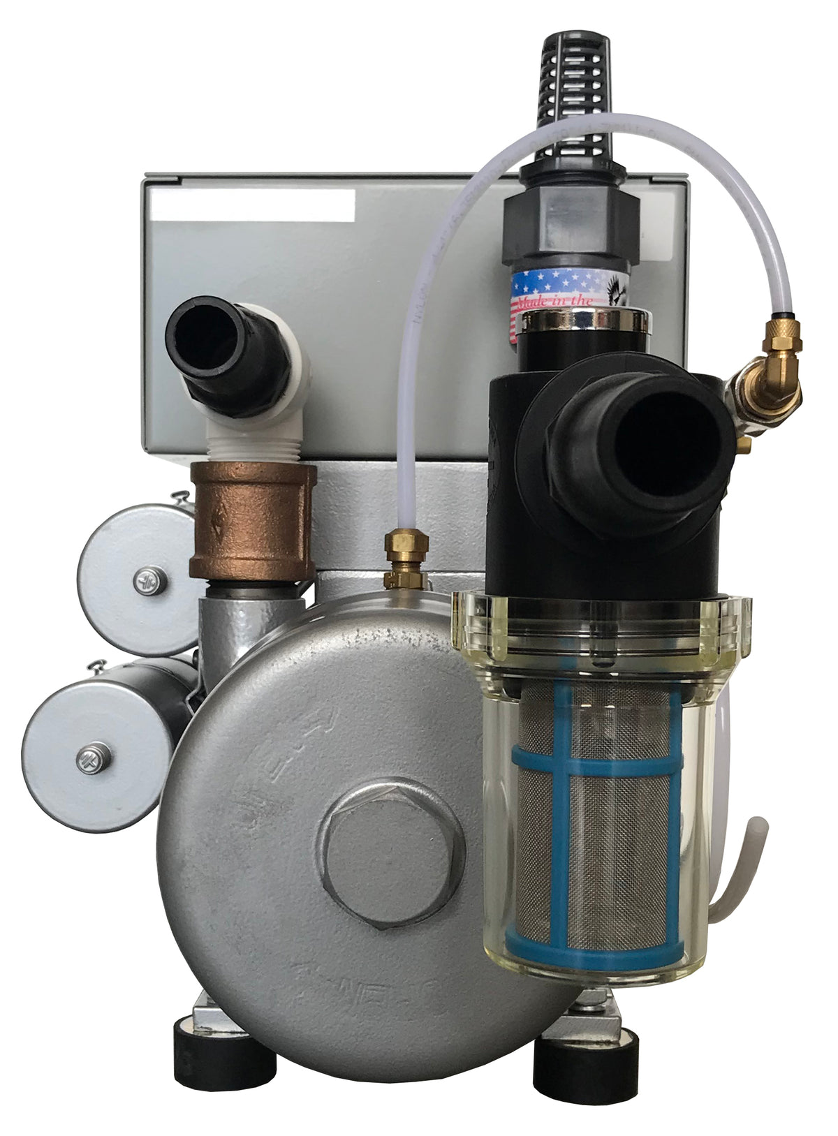 Sierra LRV-4 liquid ring dental vacuum pump, plumbing side view, new