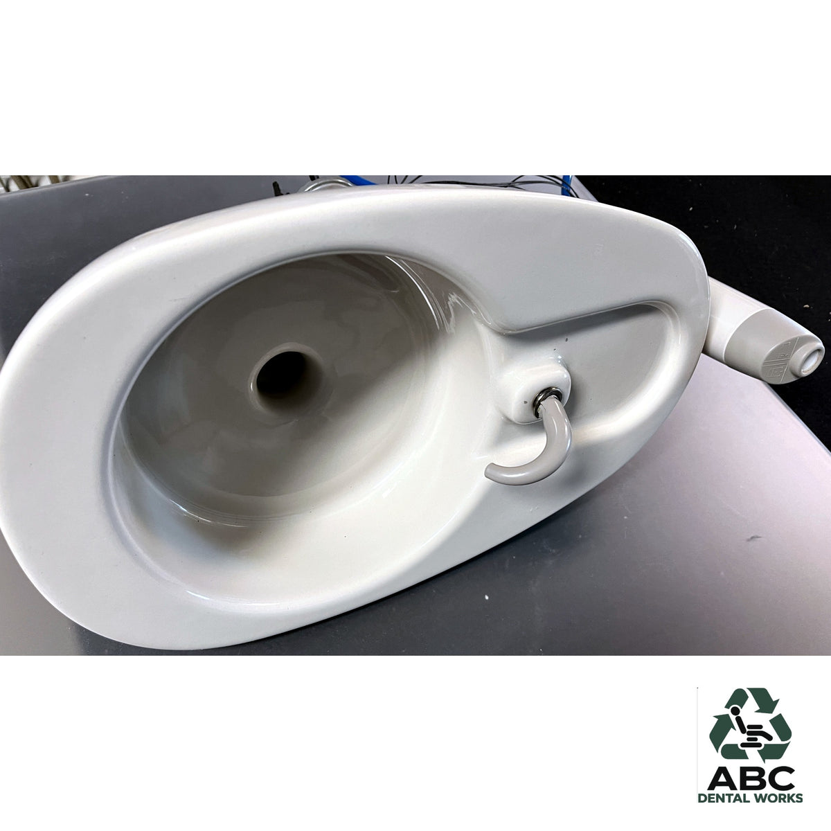 Midmark Procenter cuspidor bowl and water-fill spout – inside view, refurbished